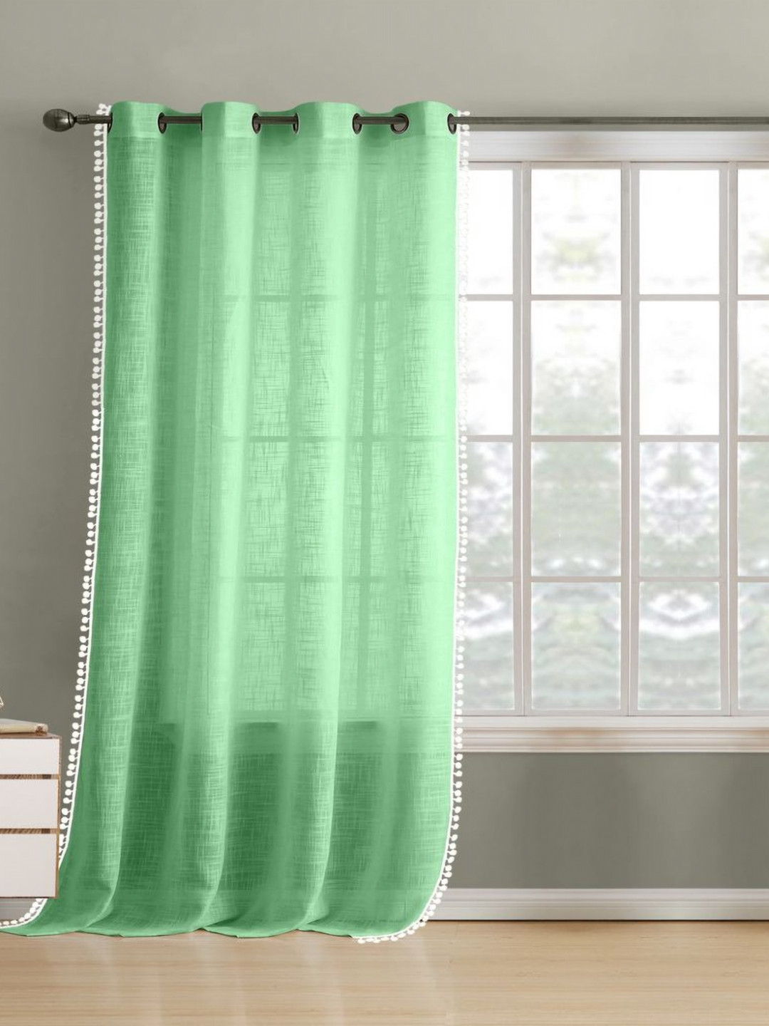 THE LINEN COMPANY Lime Green & White Sheer Window Curtain