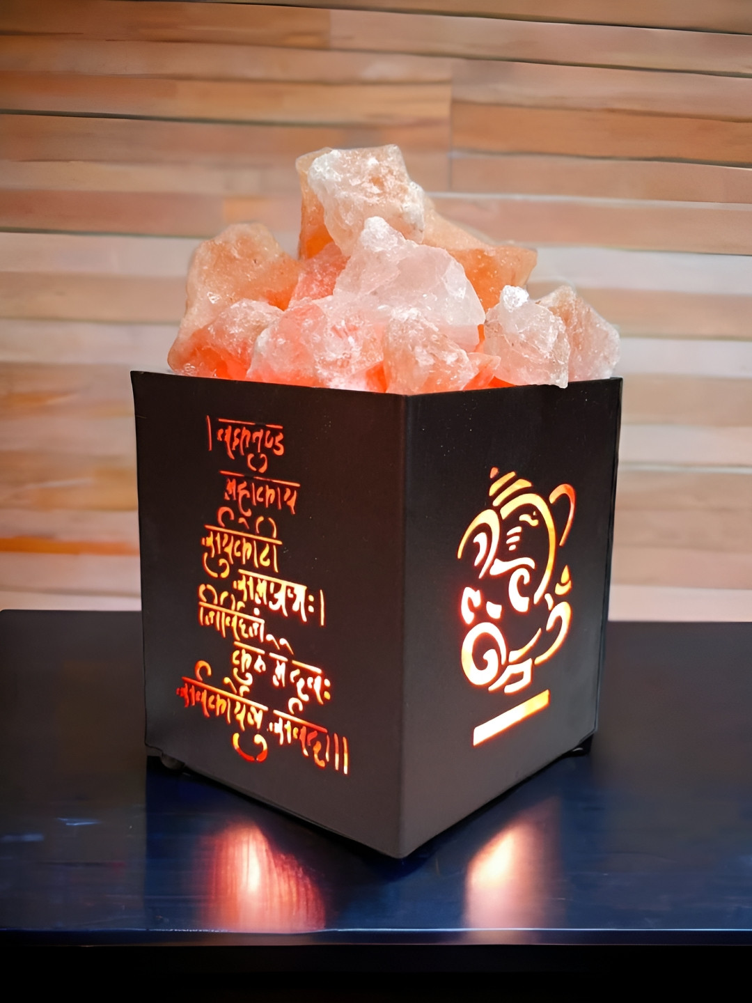 GLOBAL AROMA Brown Ganesha Mantra Square Table Lamp