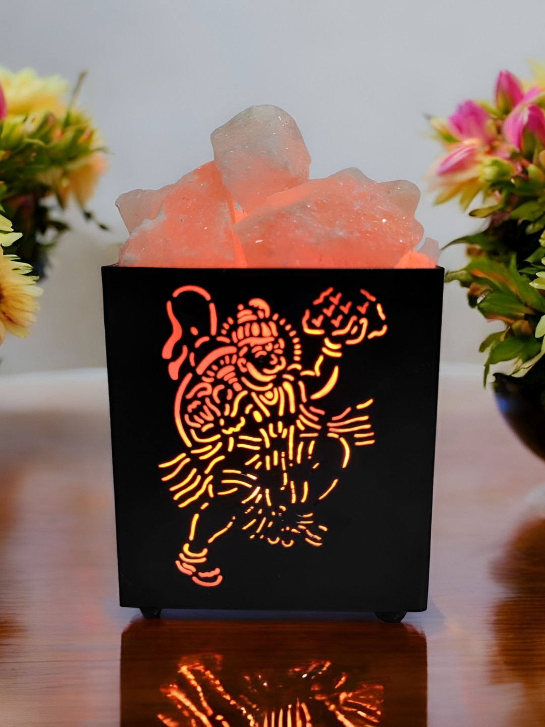 GLOBAL AROMA Pink Metal Himalayan Rock Salt Square Table Lamp