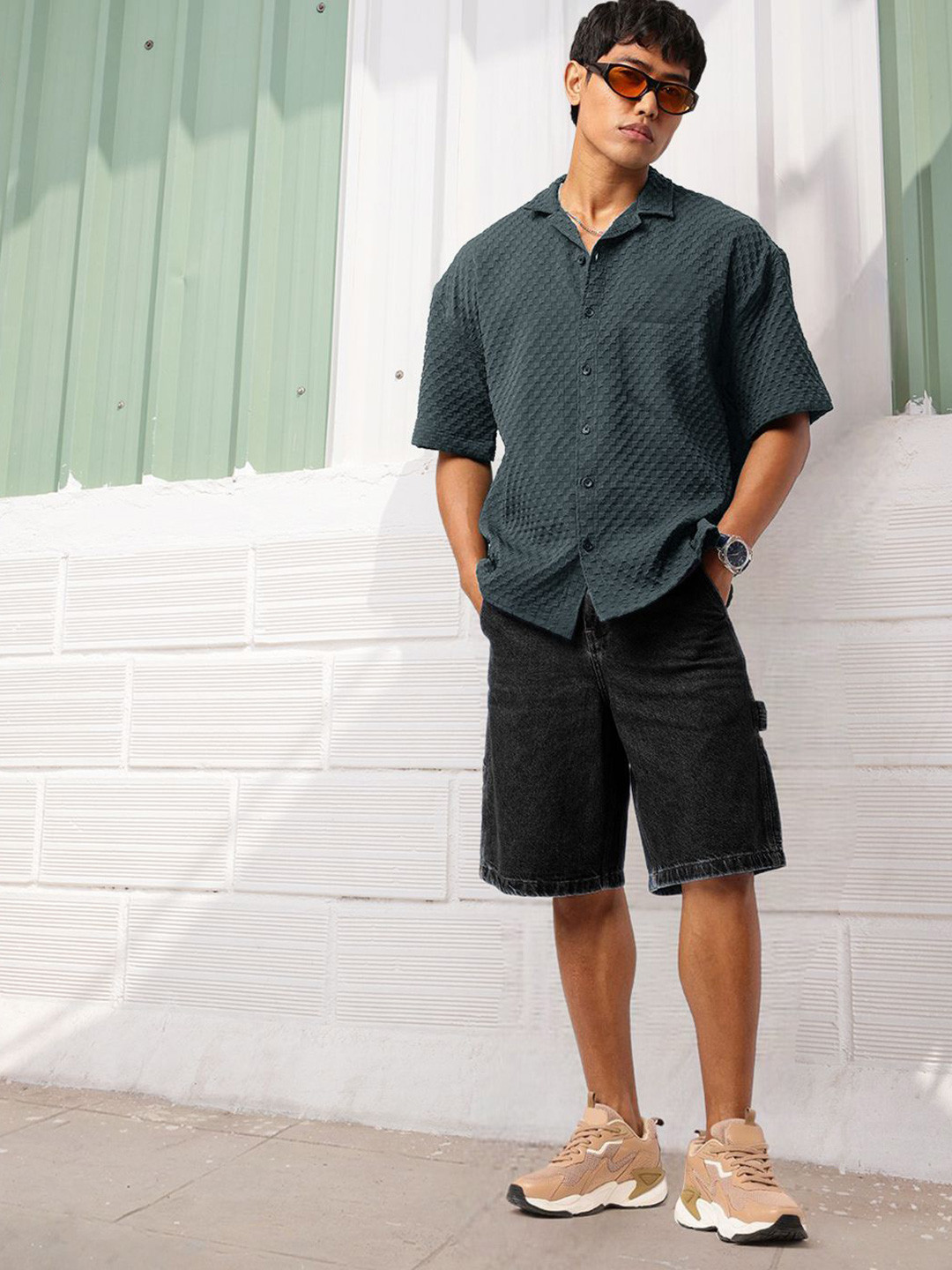 Tee Projekt Men Textured Standard Casual Popcorn Shirt