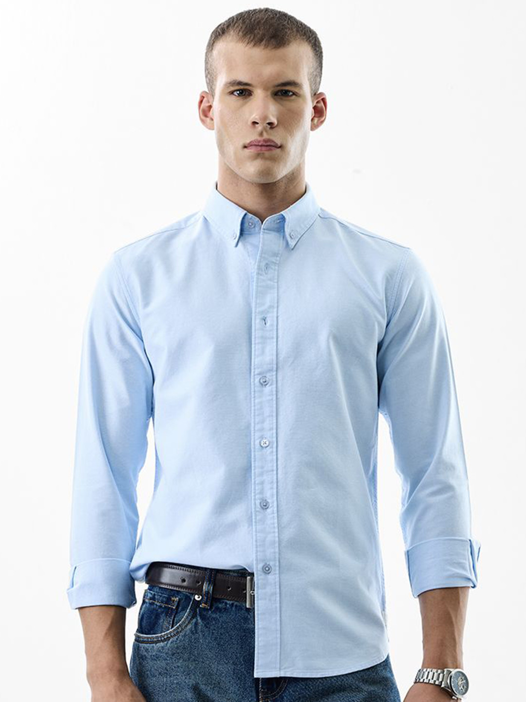 Snitch Button-Down Collar Slim Fit Pure Cotton Shirt