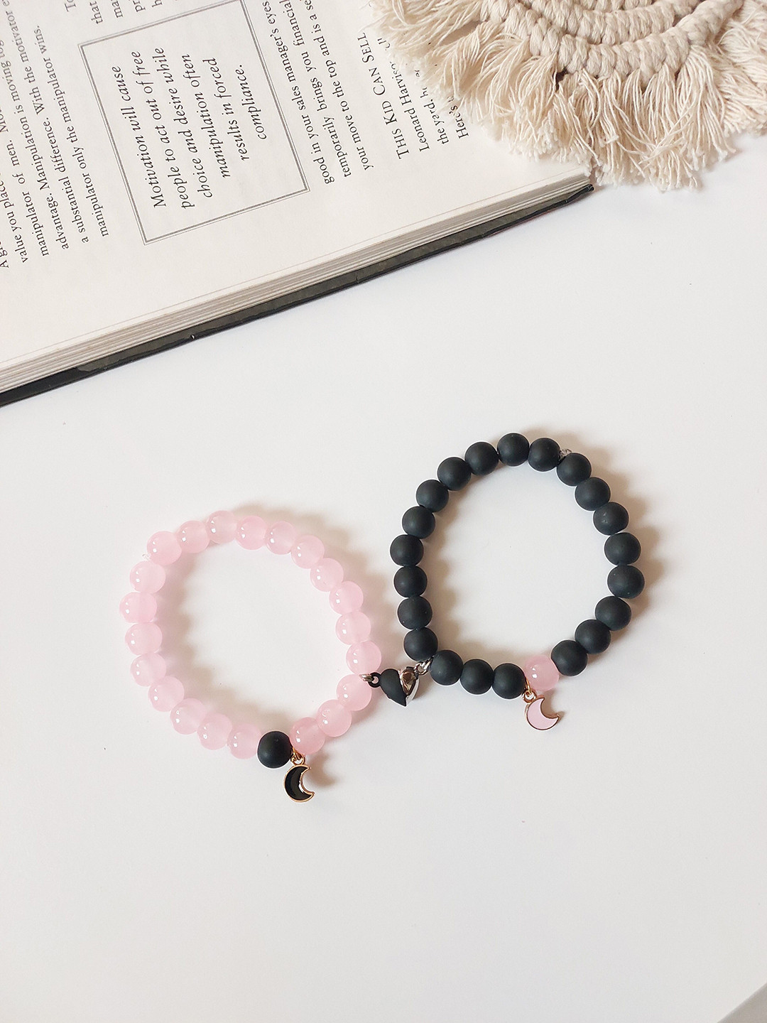 Sukhad Black and Pink Couple Link Bracelet