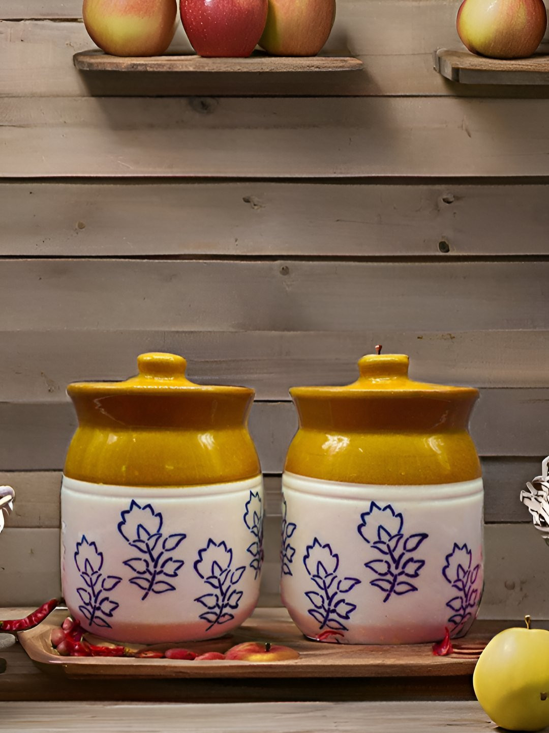 Kraftlik Handicraft 33-Pj-Lwph-05 Brown Floral Ceramic Easy To Clean 2 Piece Clip-On Canister-500ml