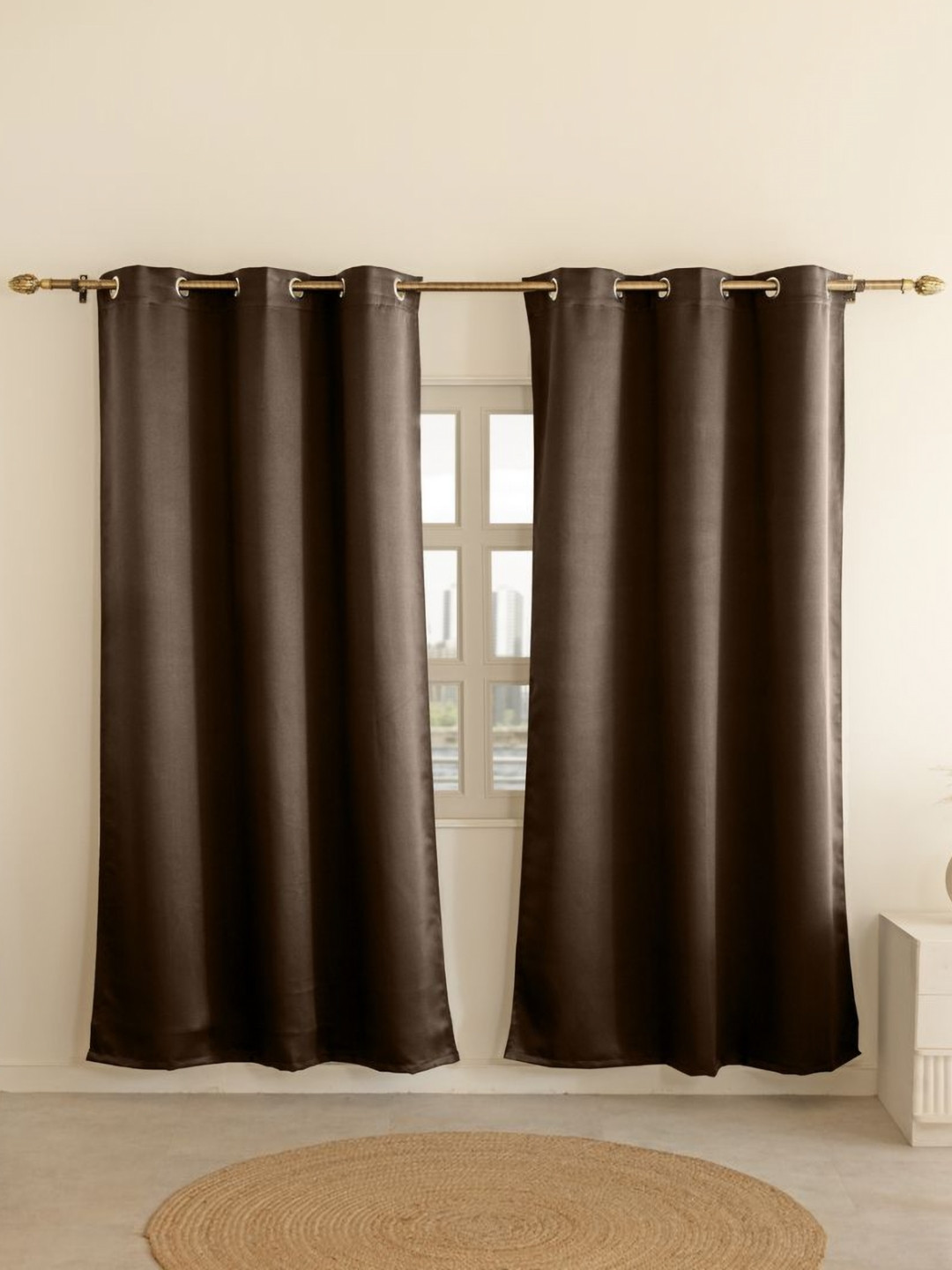 THE LINEN COMPANY Brown 2 Pieces Black Out Window Curtains