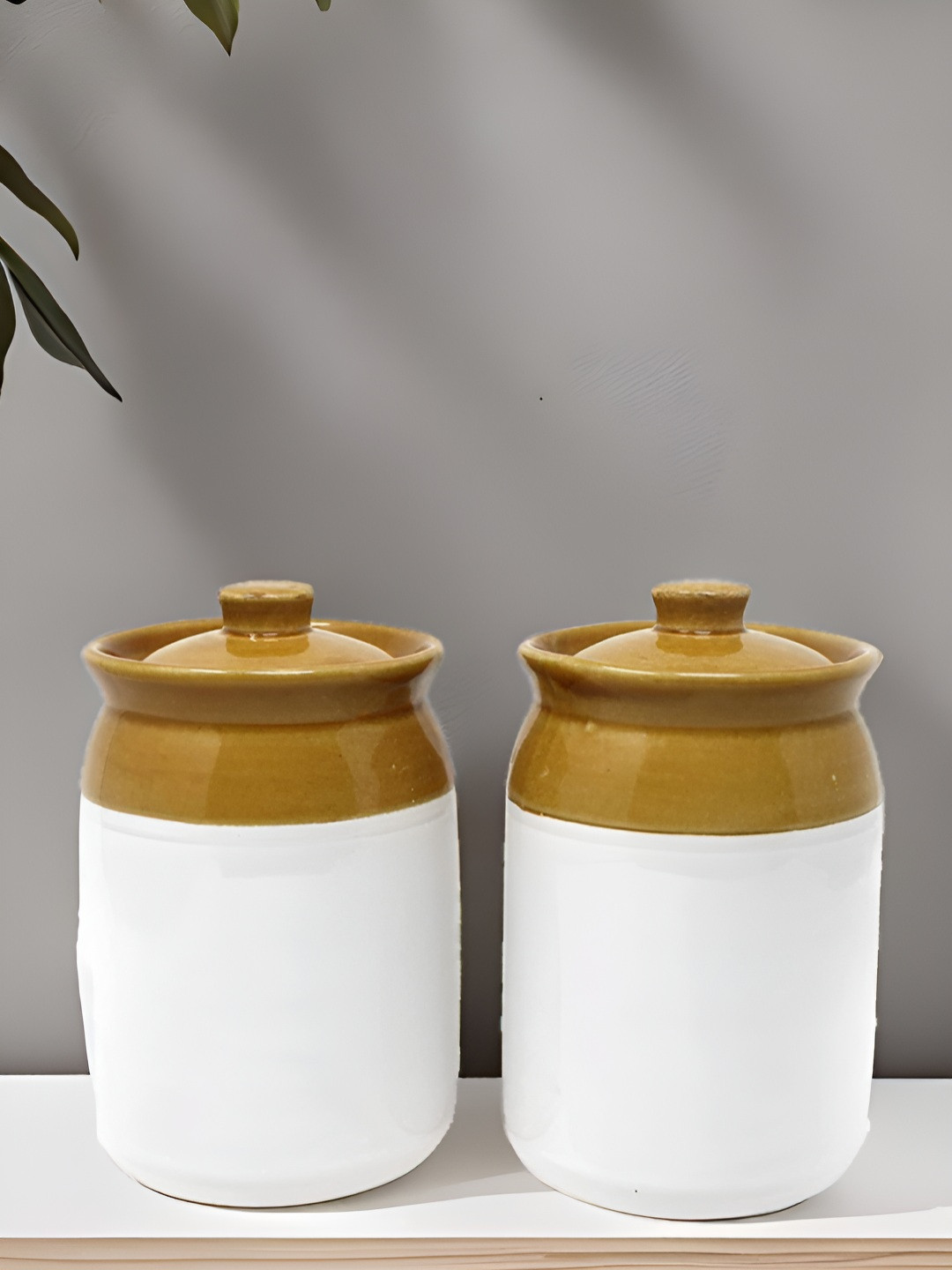 Kraftlik Handicraft 9-Pj-Lw-1010 Brown Ceramic Easy To Clean 2 Piece Clip-On Canister-1L