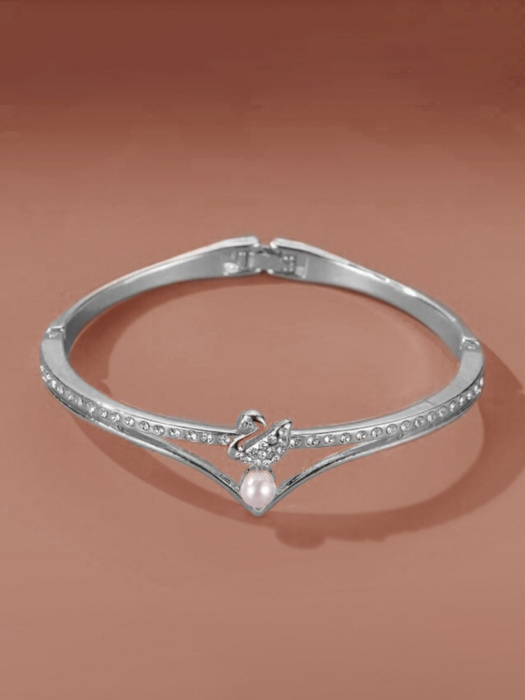 Cubic Zirconia Silver Plated Bangle Style Bracelet