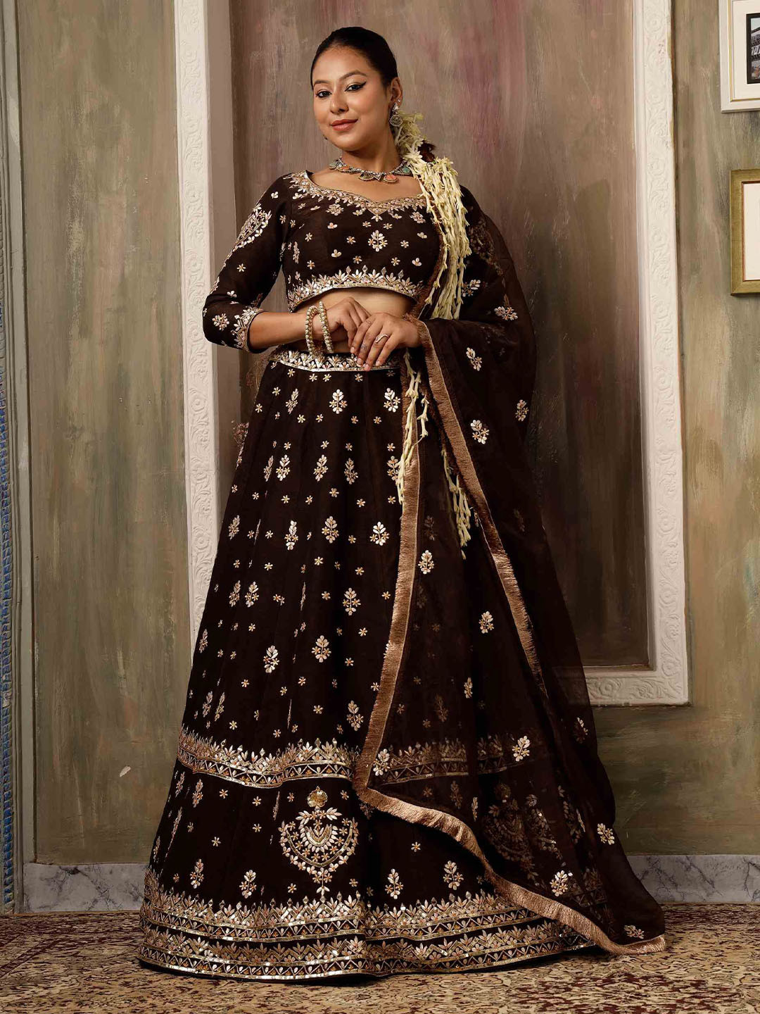 The Front Row Floral Embellished Gota Patti Silk Lehenga Choli With Dupatta