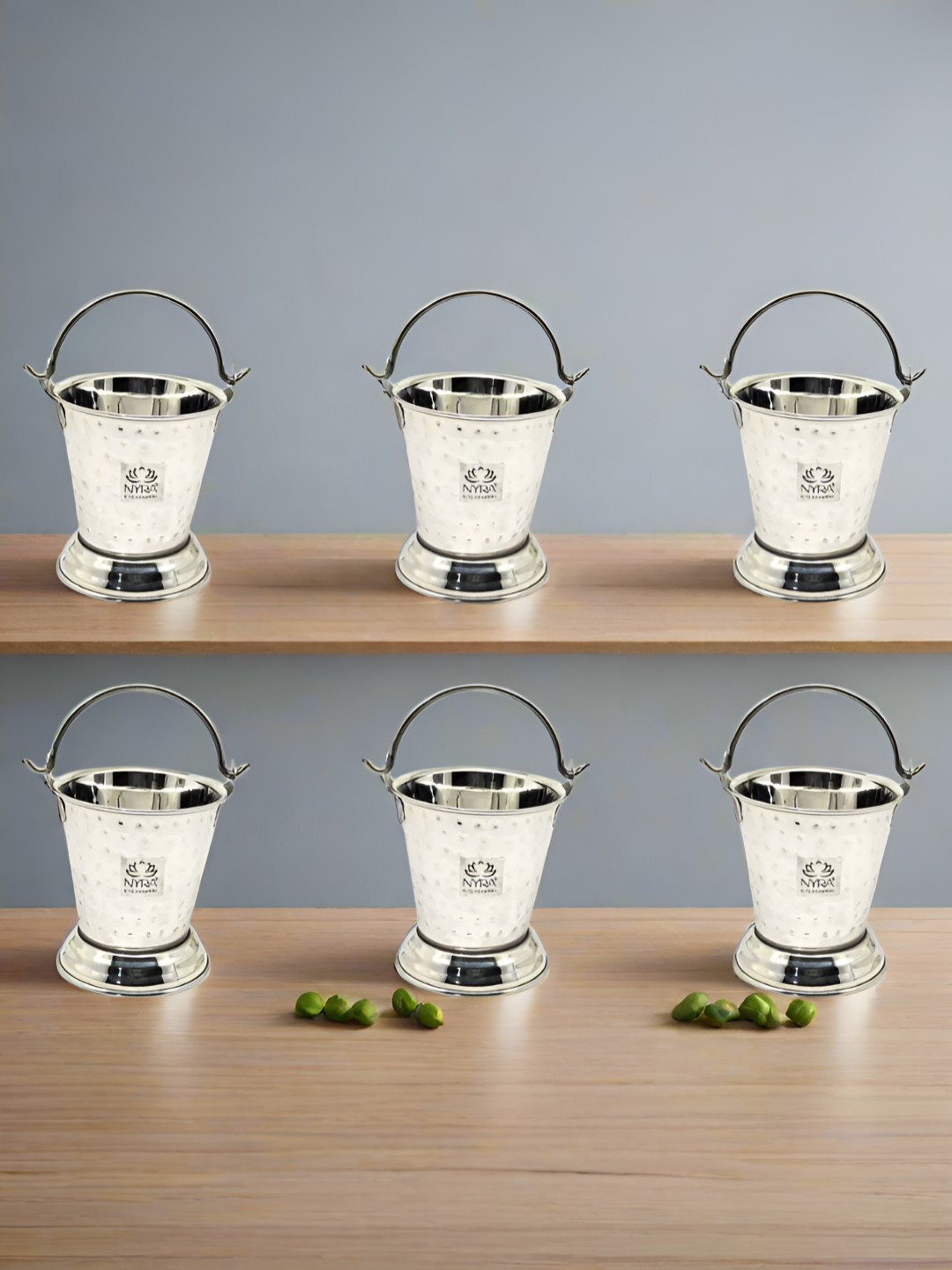 Nyra Kitchenware 6Pcs Stainless Steel Hammered Designed Mini-Serving Balti