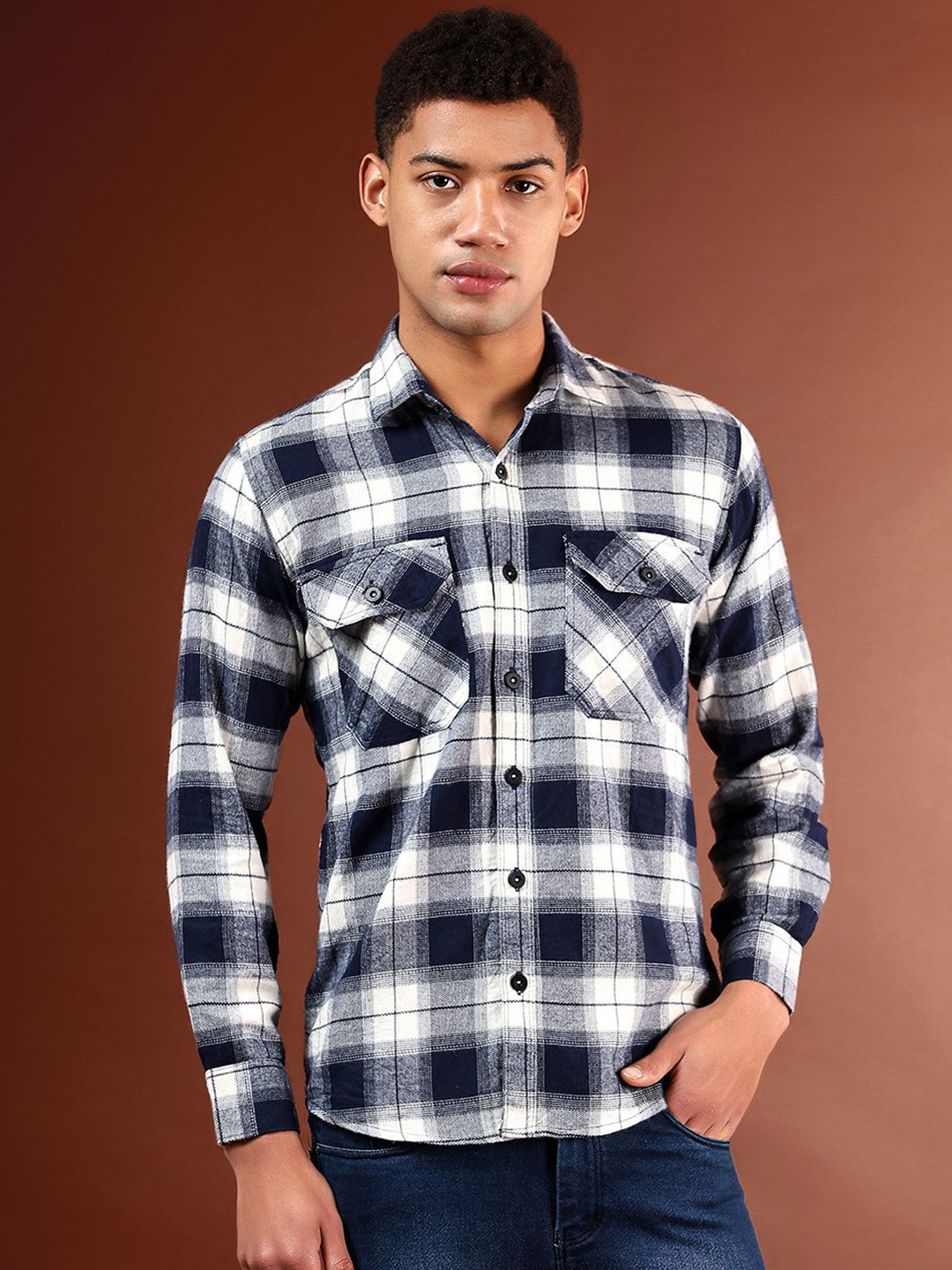 CVC Men Double Pocket Tartan Check Formal Shirt