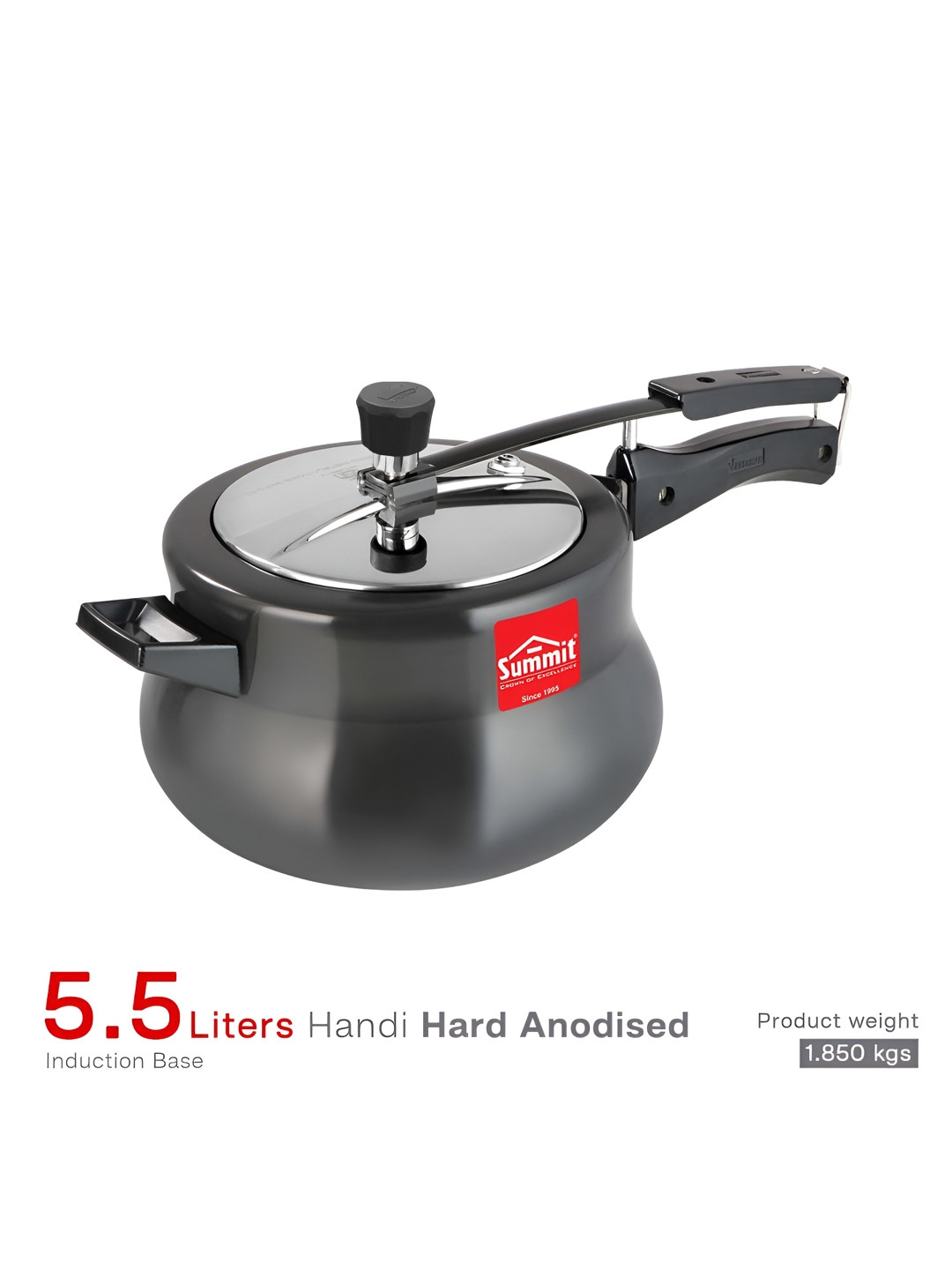 SUMMIT Silver Aluminium Dishwasher Safe Induction Inner Lid Hard Anodized Pressure Cooker-5.5 L