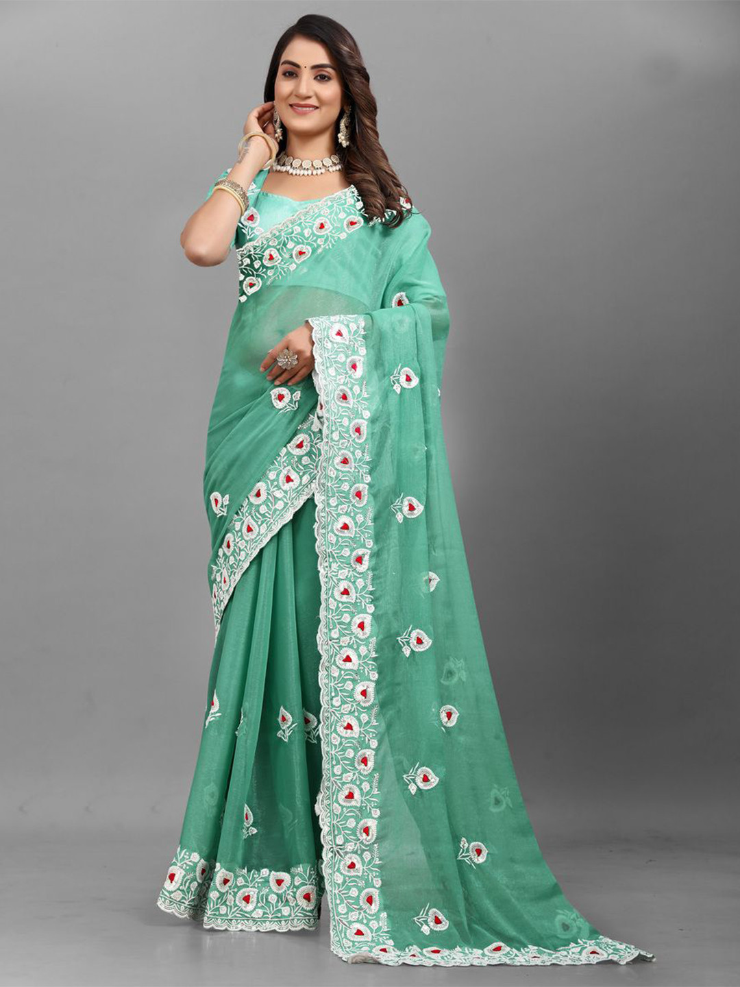 NANDKASHI Embellished Sequinned Pure Georgette Saree
