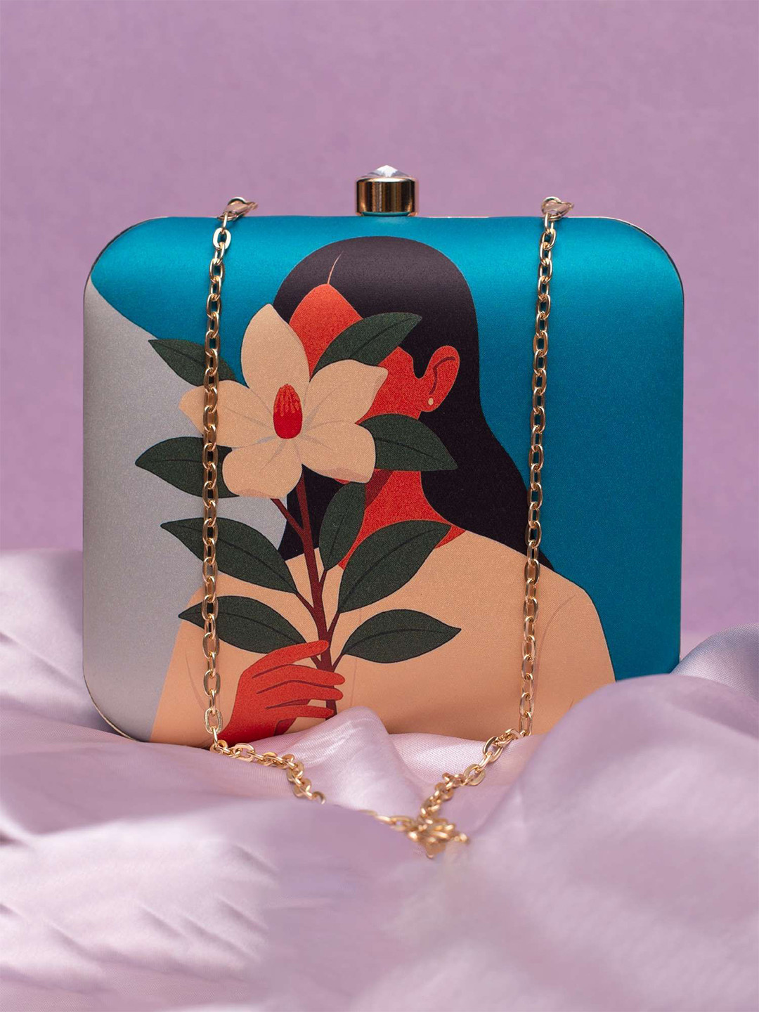 ARTKLIM Girl With Magnolia Flower Printed Box Clutch