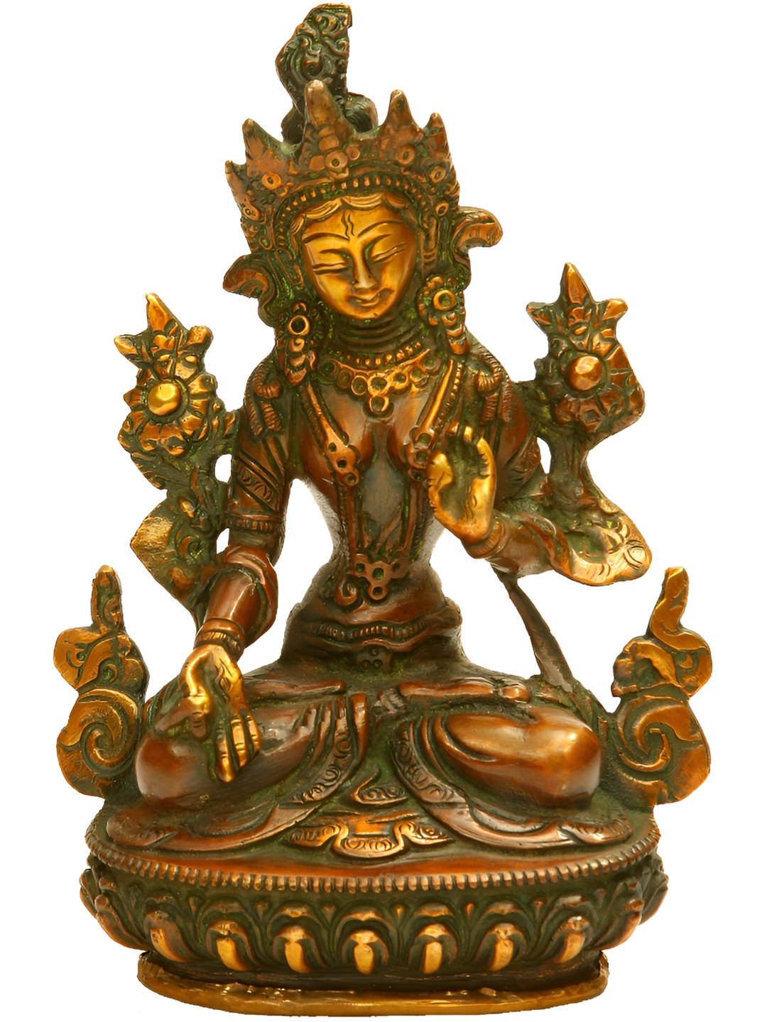 Exotic India Double Chola Brown & Gold Toned Buddha Brass Idol Showpiece