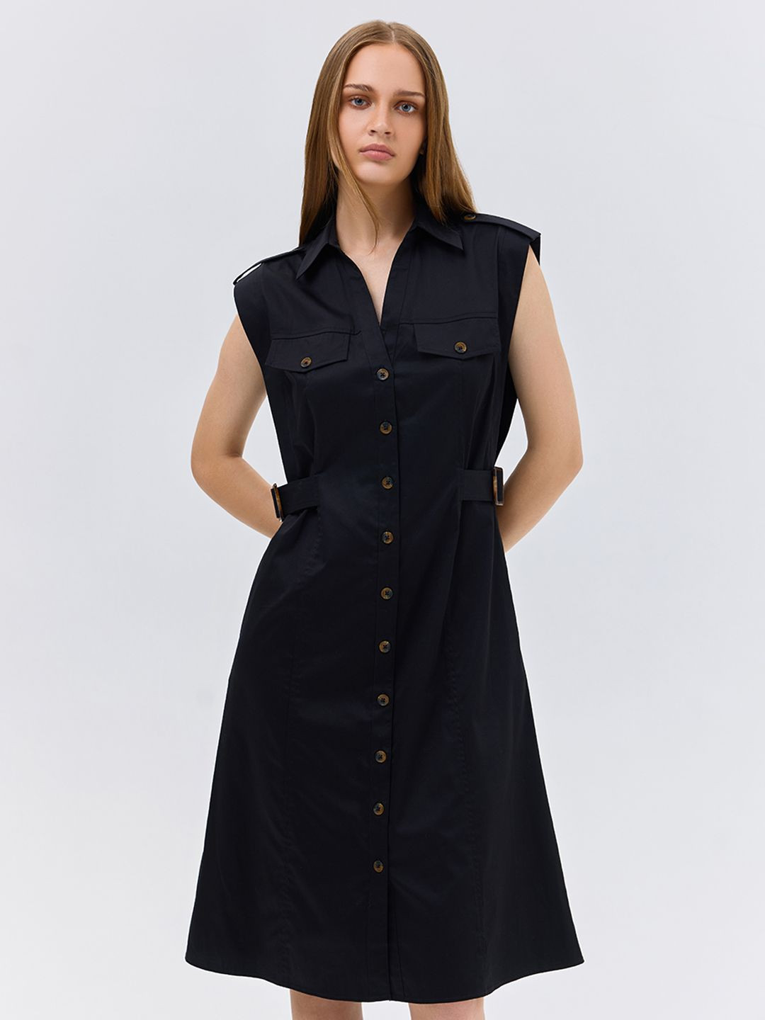 COVER STORY Satin Shirt Midi Dress
