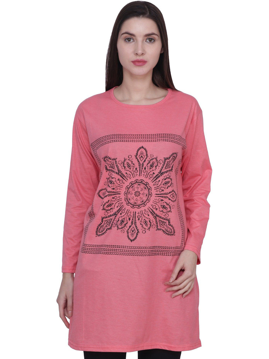 DDASPRATION Women Graphic Printed Round Neck Longline Cotton T-shirt