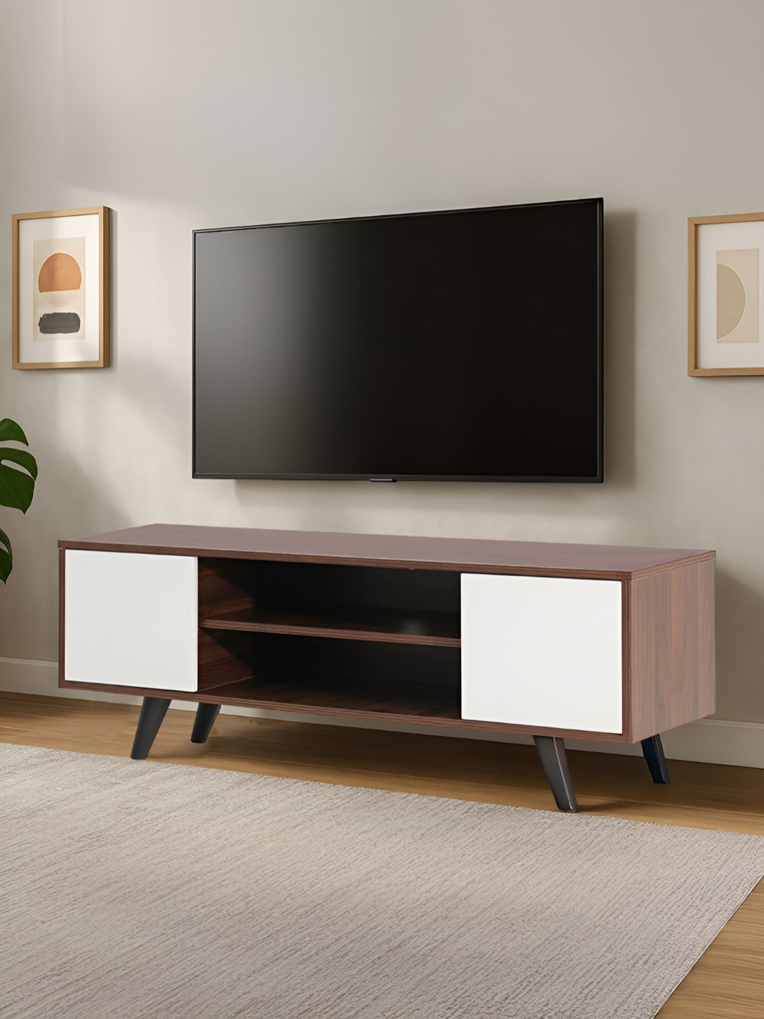 Royaloak Brown & White Wooden Study & Durable TV Entertainment Unit