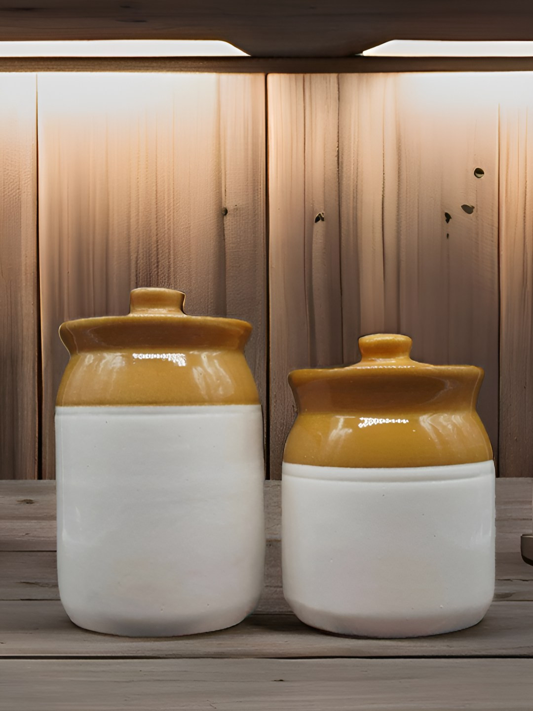 Kraftlik Handicraft 5-Pj-Lw-1005 Brown Ceramic Easy To Clean 2 Piece Flip Top Canister