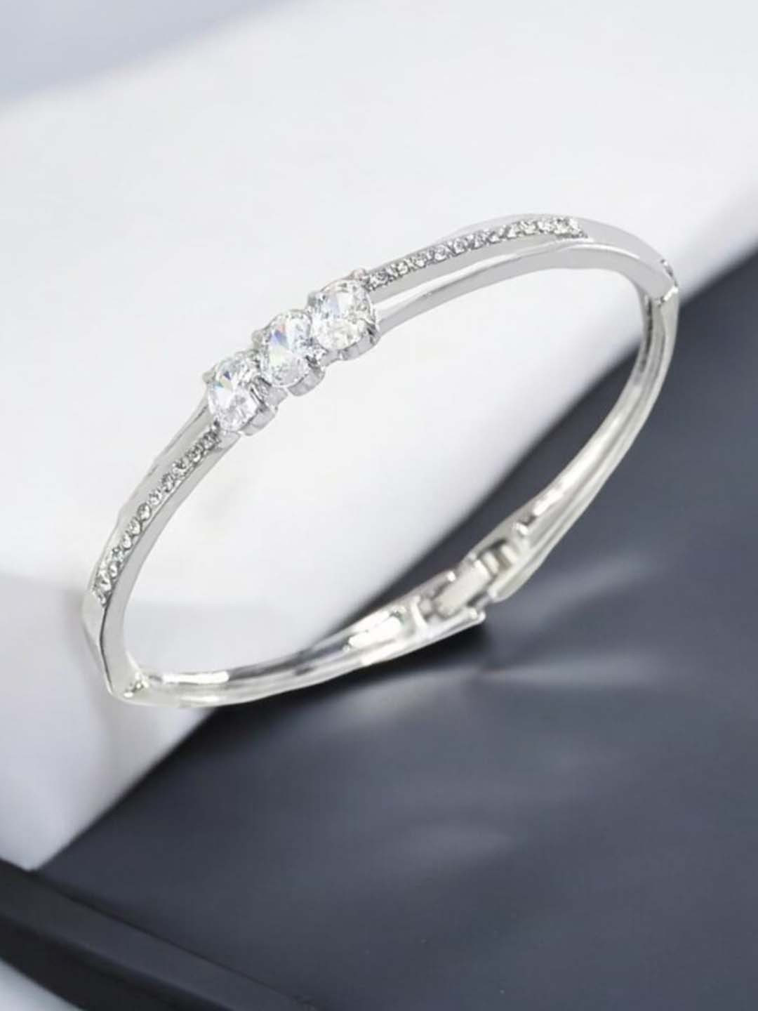 Shining  Jewellery Stylish Silver Crystal Bangle Bracelet for Women
