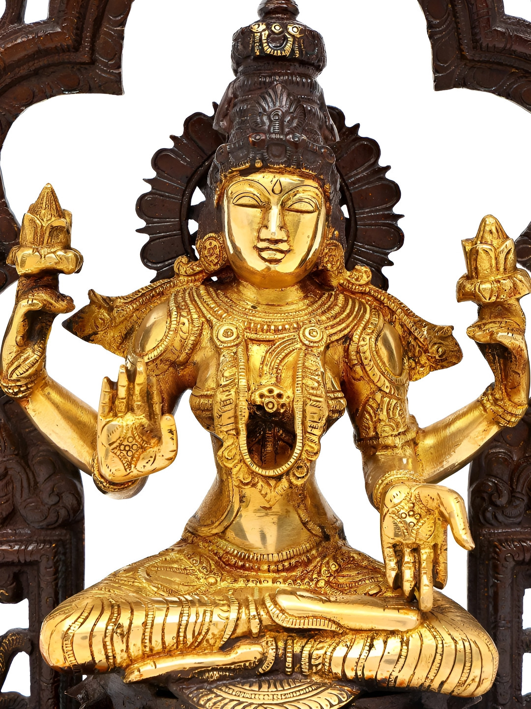 Exotic India Brown & Gold Toned Lord Lakshmi Religious Brass Idol Showpiece