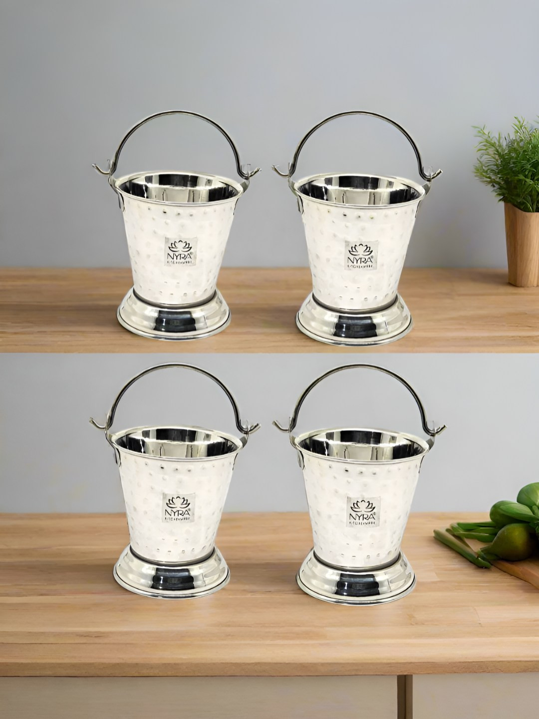 Nyra Kitchenware 4Pcs Stainless Steel Hammered Designed Mini-Serving Balti Set