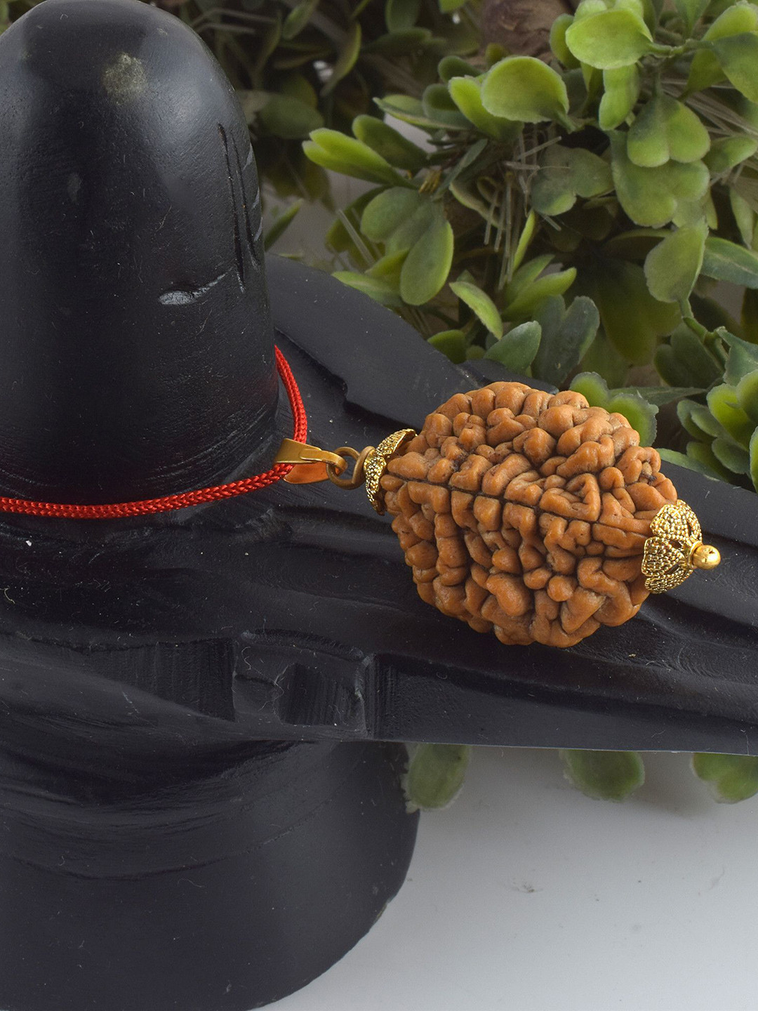 ADMIER Unisex Gold-Plated 2 Mukhi Nepali Rudraksha Beaded Pendant with Chain