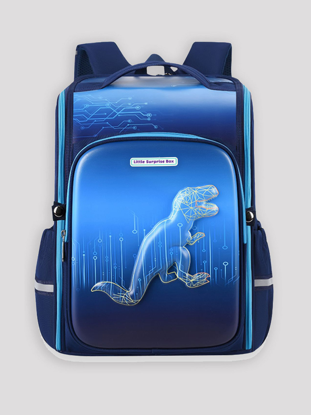 Little Surprise Box LLP Kids Shimmer Geometric Blue Dino School Backpack