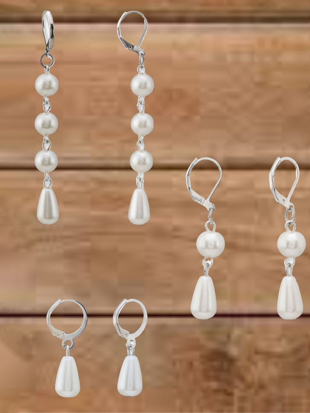 ATIBELLE Set Of 3 German Silver Plated Tear Drop-shaped Drop Earrings