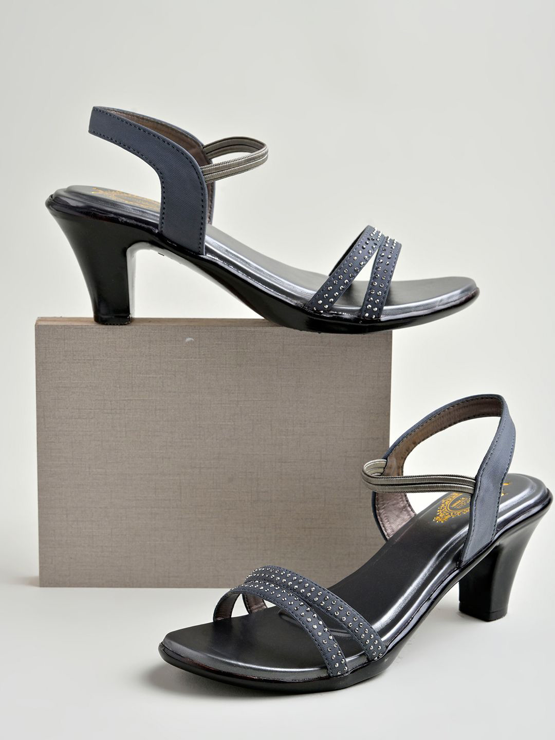 Stylestry Western - Embellished Open Toe Backstrap Block Sandals