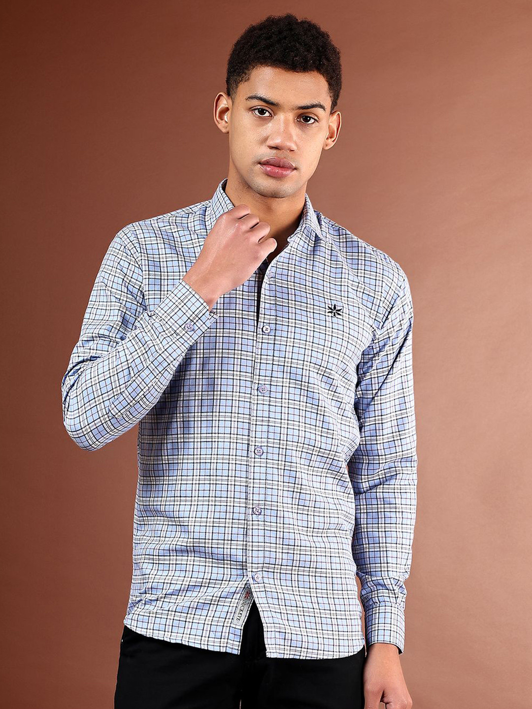 CVC Men Classic Checked Blue Cotton Shirt