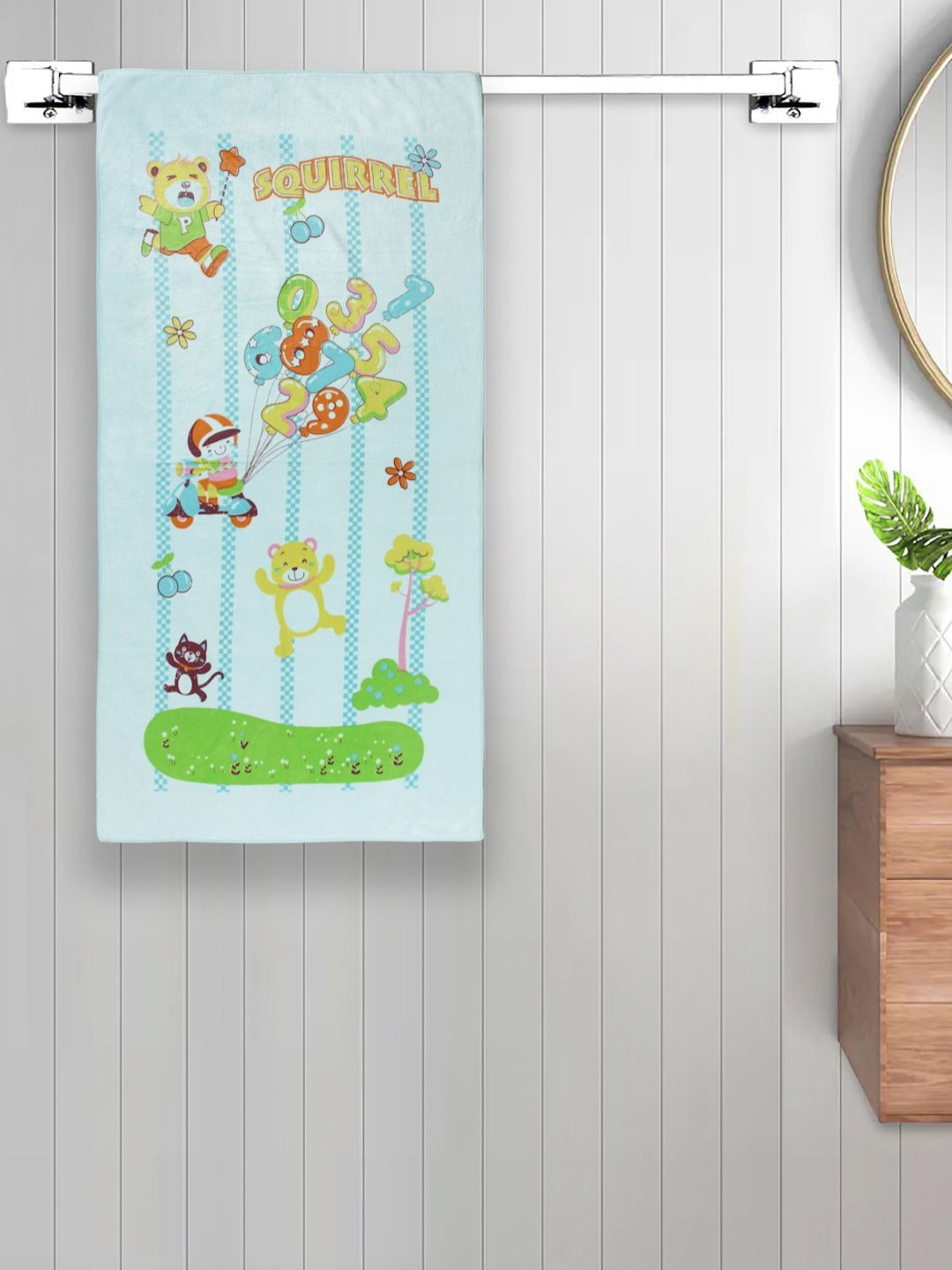 Myntra Elegant Homes Kids Blue & Green Printed Cotton 420 GSM Bath Towel