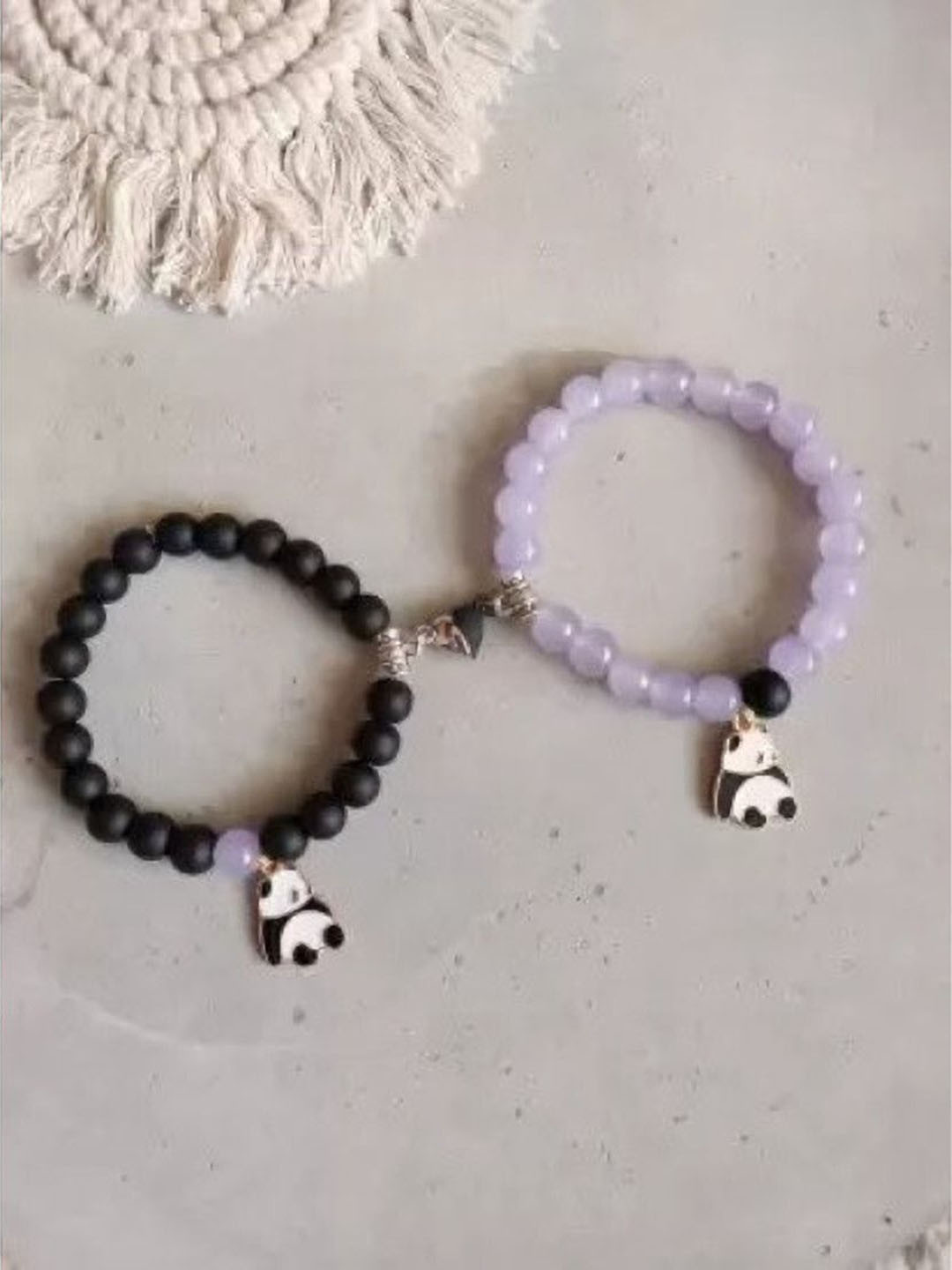 Sukhad Pack Of 2 Artificial Beaded Magnetic Panda Bracelet