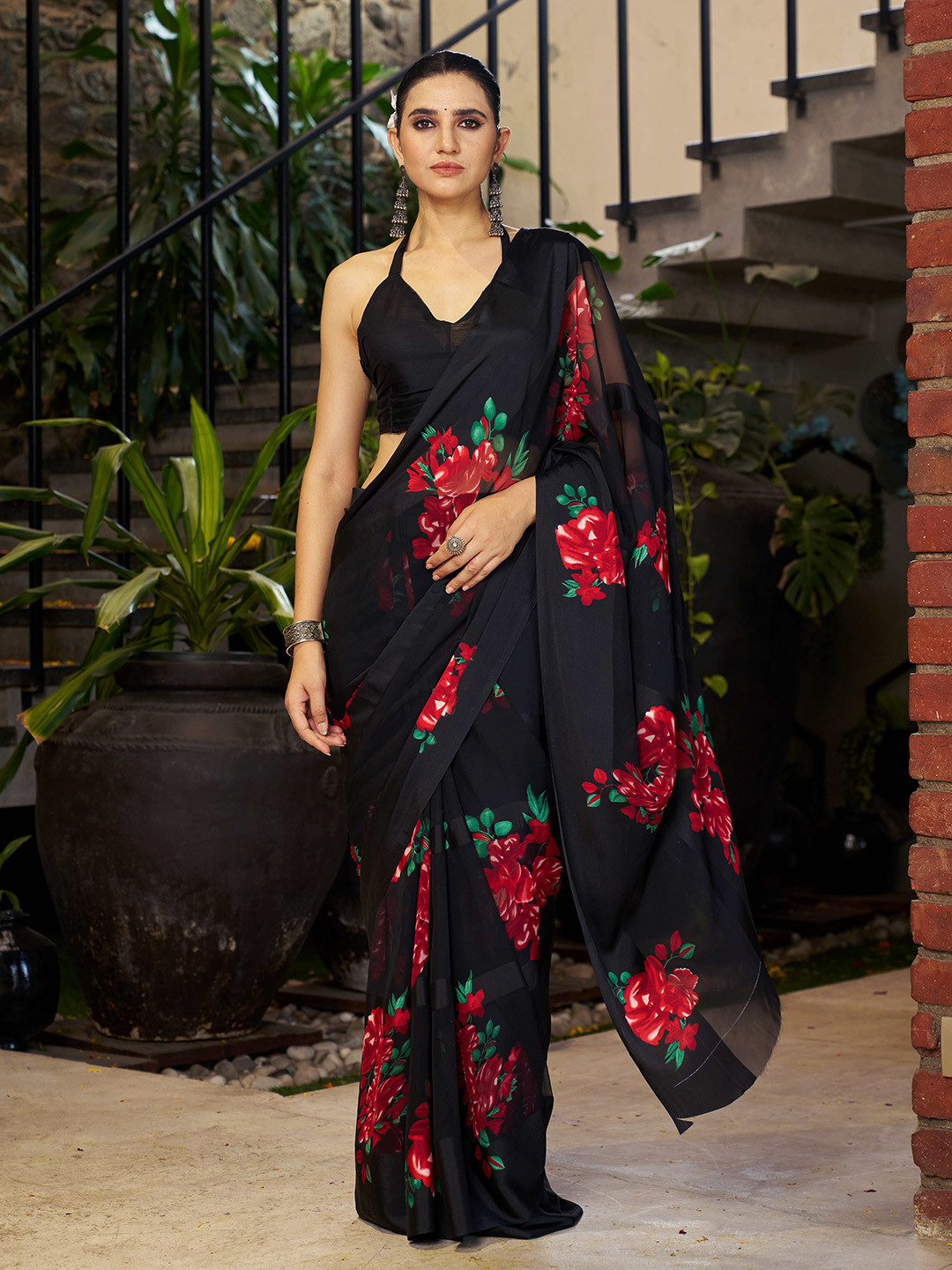 Sitanjali Women Floral Satin Bagh Saree