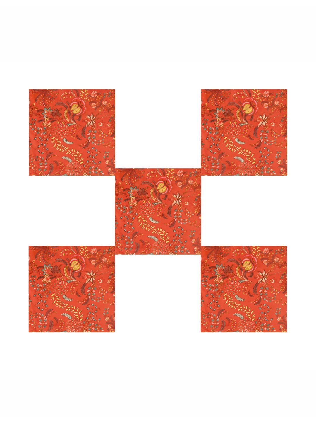 HANDICRAFT PALACE 6Pcs Orange-Color Floral Block Printed Cotton Dinner Table Napkins