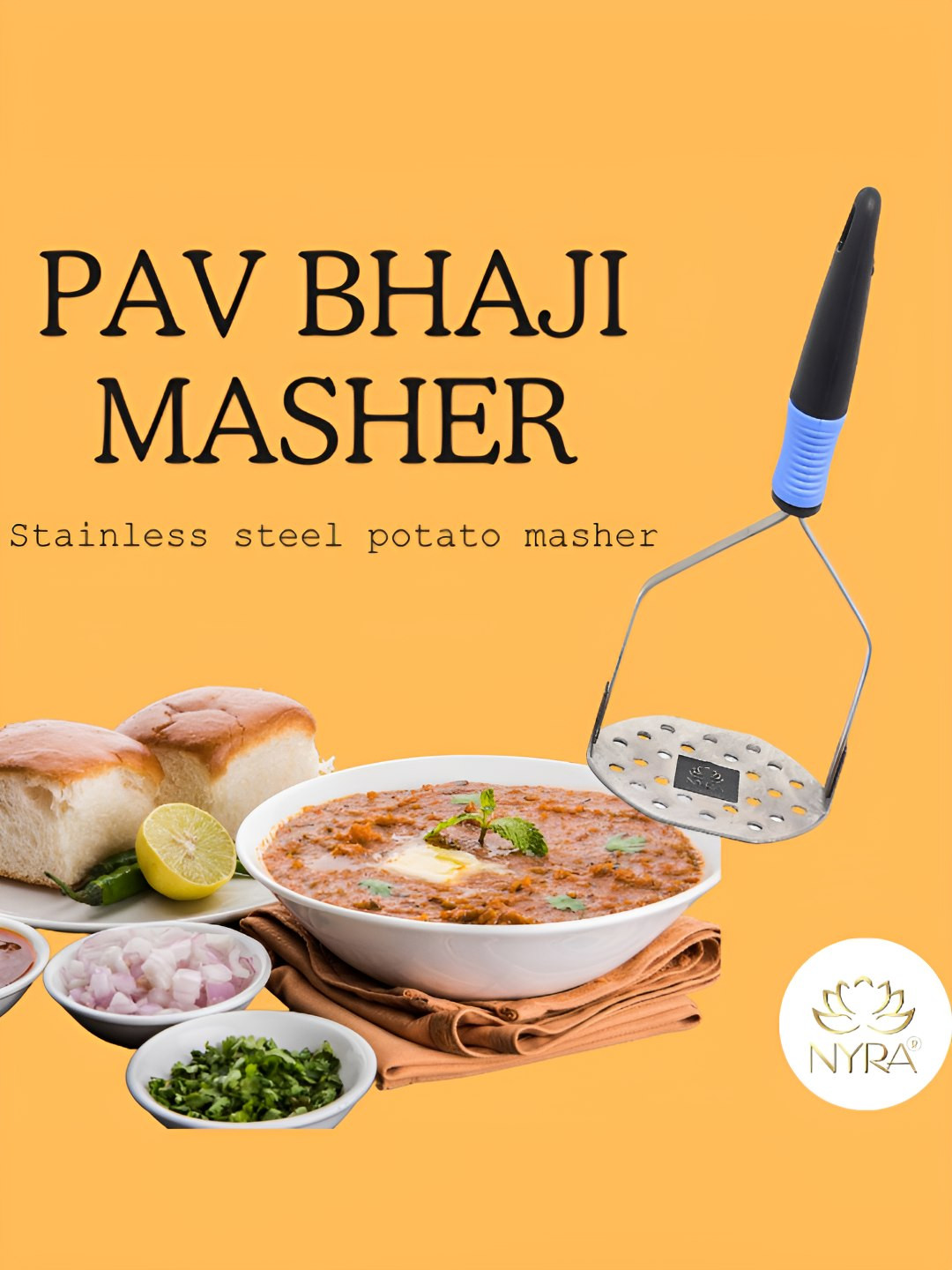 Nyra Kitchenware Blue & Black Stainless Steel Potato Masher