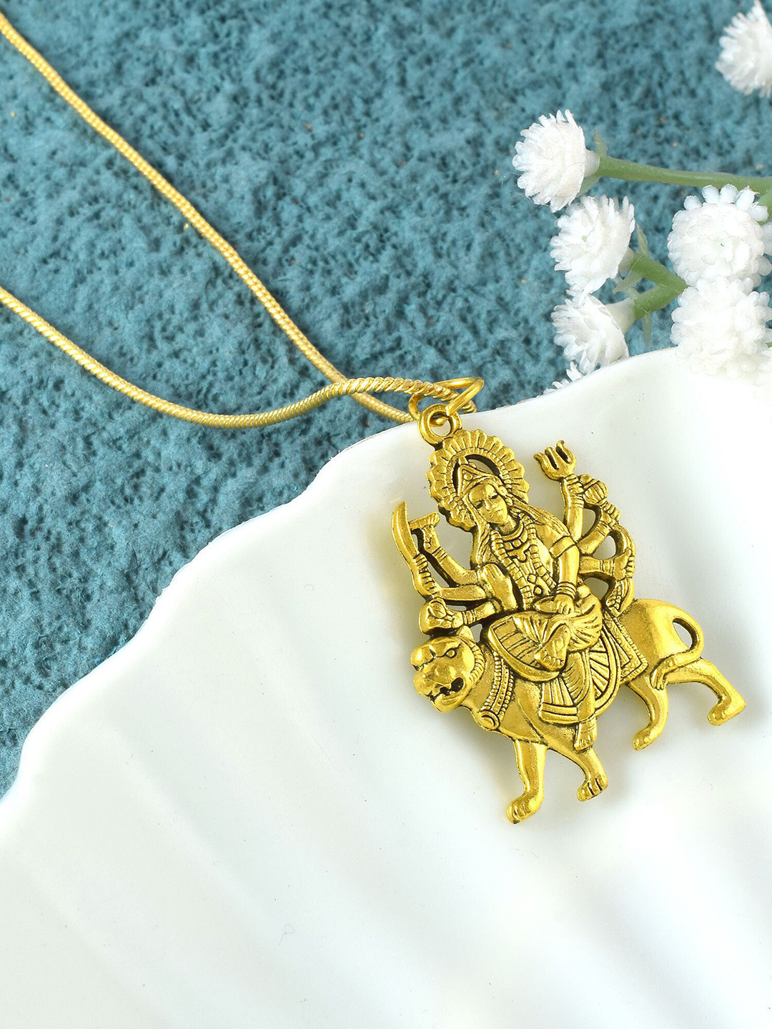 ADMIER Unisex Gold-Plated Goddess Durga Mata Pendant with Chain