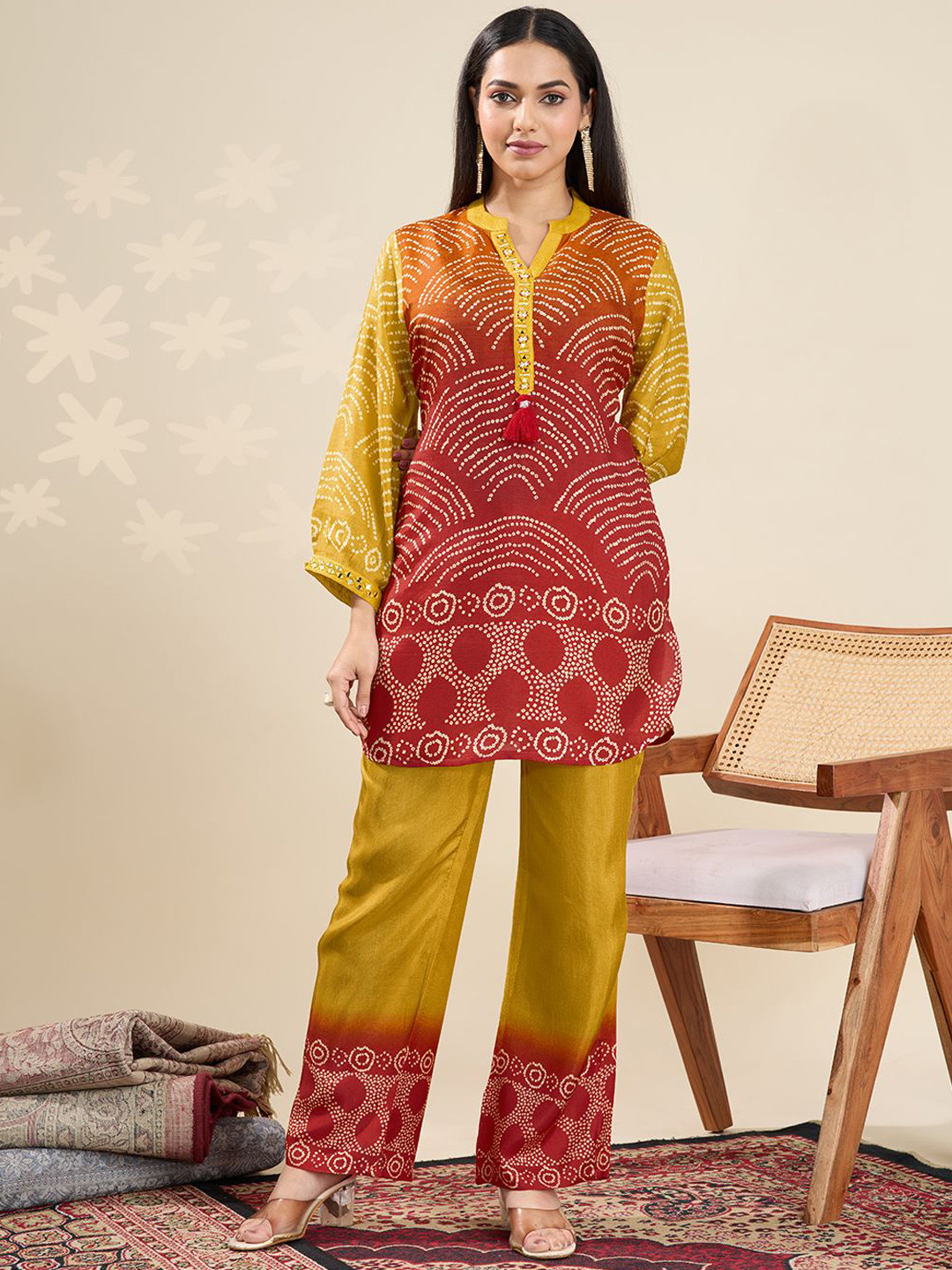Rekha Maniyar Mandarin Collar Tunic & Palazzos Co-OrdsSet