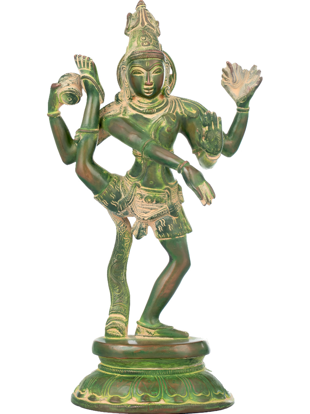 Exotic India Green & Beige Lord Rudratandava Religious Brass Idol Showpiece