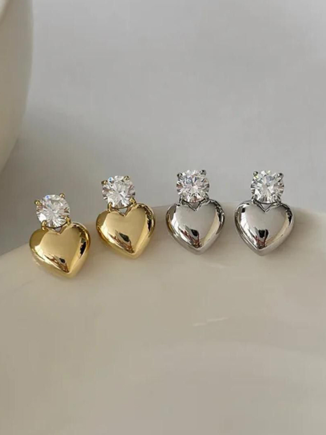 SZN Set of 2 Gold Plated Artificial Stones Heart Shaped Studs Earrings