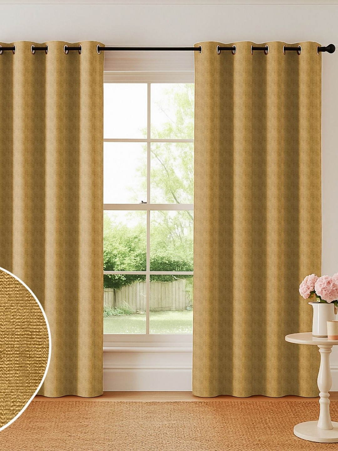Myntra Elegant Homes Mustard Set of 2 Black Out Long Door Curtain
