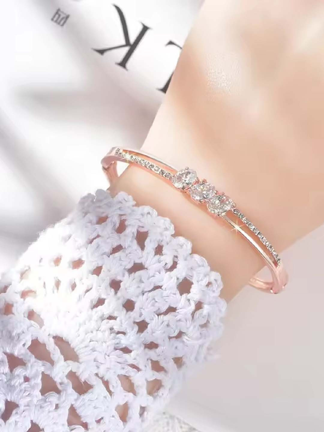 Shining  Jewellery Stylish 18k Rosegold Plated Crystal Bangle Bracelet for Women