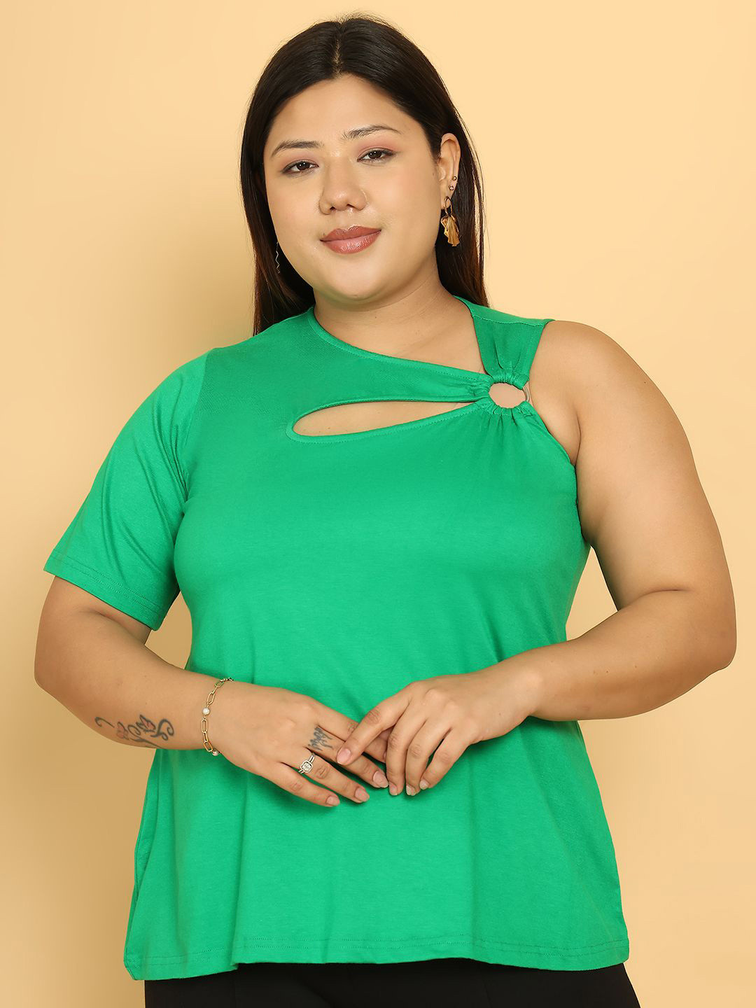theRebelinme Plus Size Cut Out One Shoulder Top