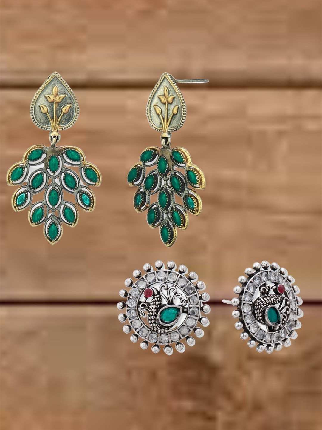 ATIBELLE Set Of 2 Silvers-Plated Artificial Beads Beaded Contemporary Drop Earrings