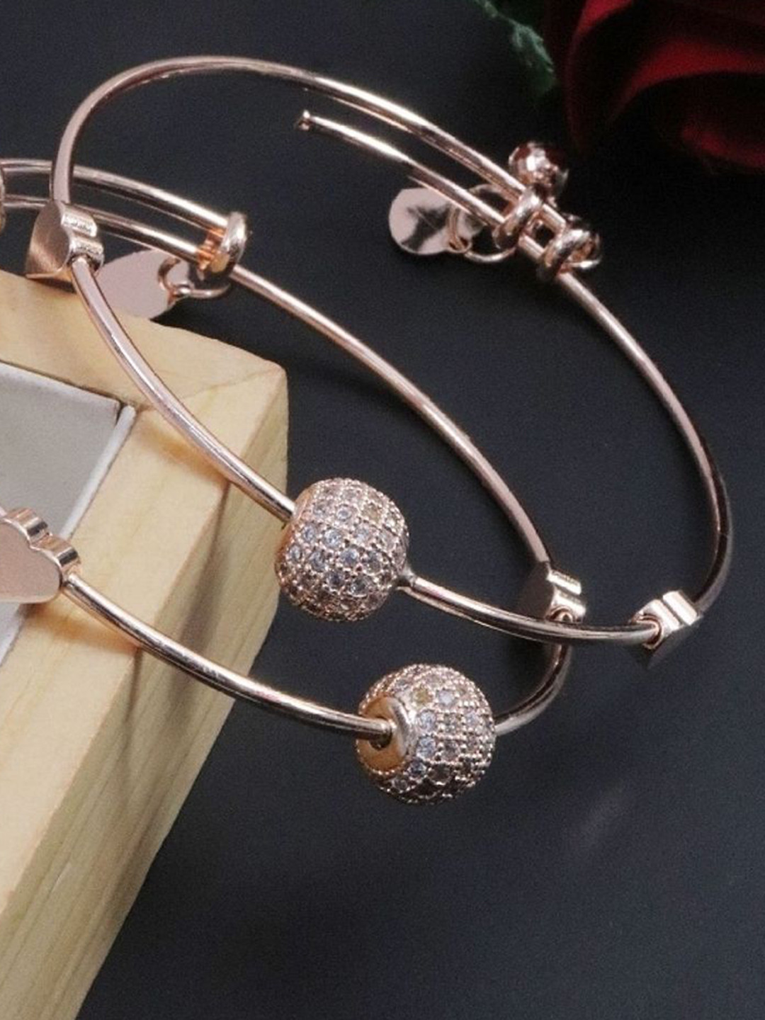 DIMIKI Rose Gold-Plated American Diamond Studded Cuff Bracelet