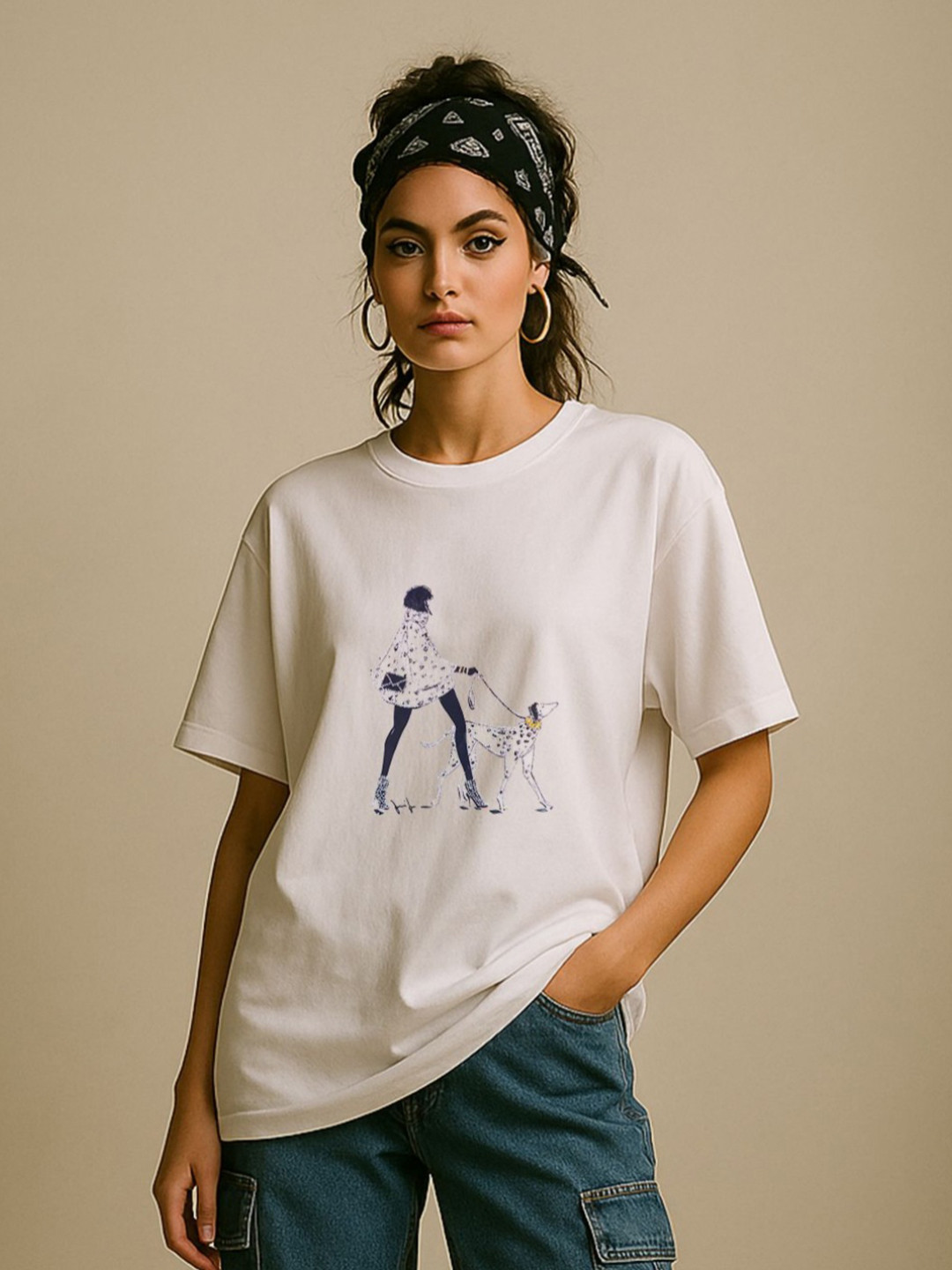 GRACE & JACK Leisure Walk 3D Graphic Printed Diamond Embellishments Cotton T-shirt