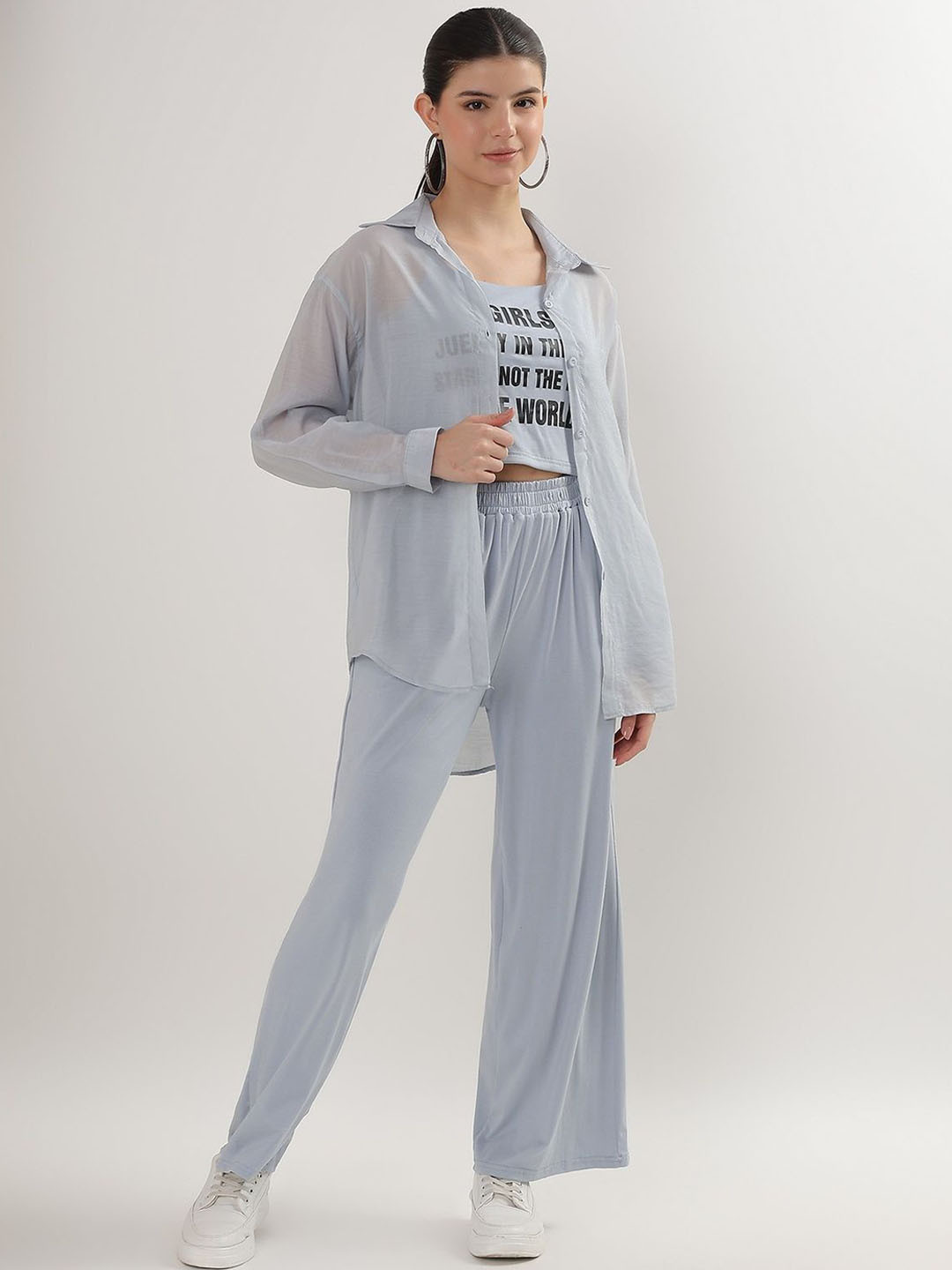 Beyond Pink Printed Pure Cotton Shirt Collar Shirt & Trousers With T-Shirt Co-Ords