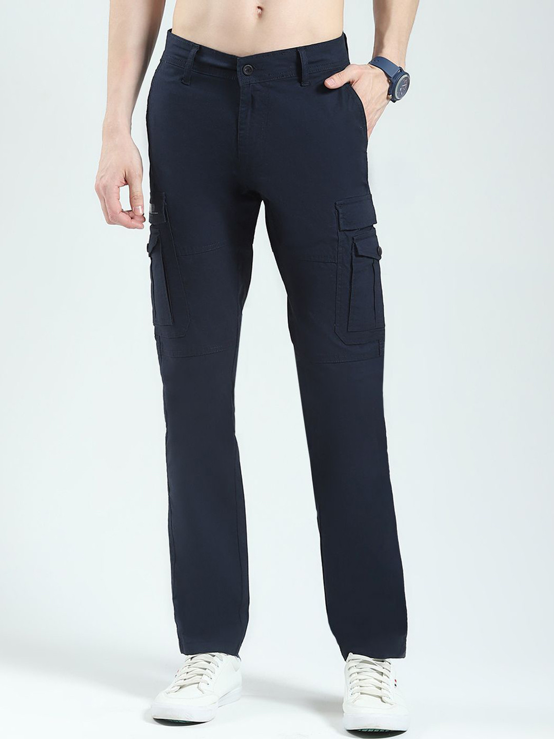 Monte Carlo Men Slim Fit Plain Cotton Cargos