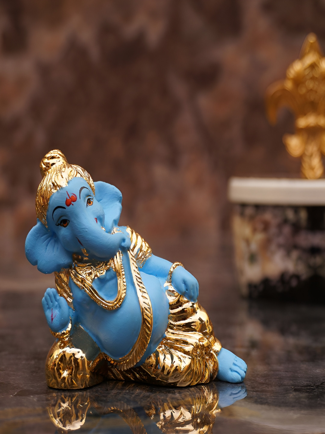 Craftlayout Sleeping Ganesh Blue Polyresin Matte Prayer Room Tiny Showpiece - 2.5 Inches