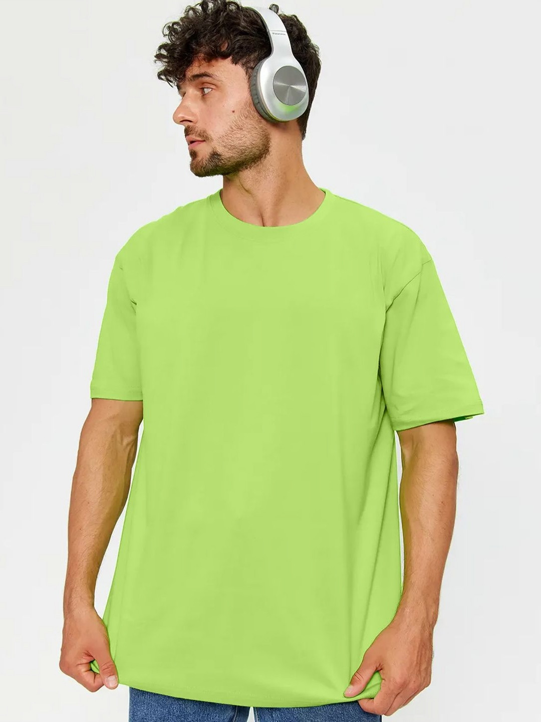 Leotude Round Neck Drop Sholder Half Sleeve Cotton Ovesized Casual T-shirt