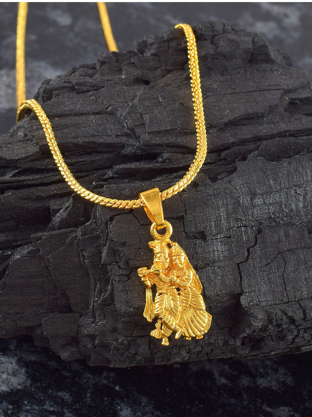 ADMIER Unisex Gold-Plated Lord Radha Krishna God Pendant with Chain