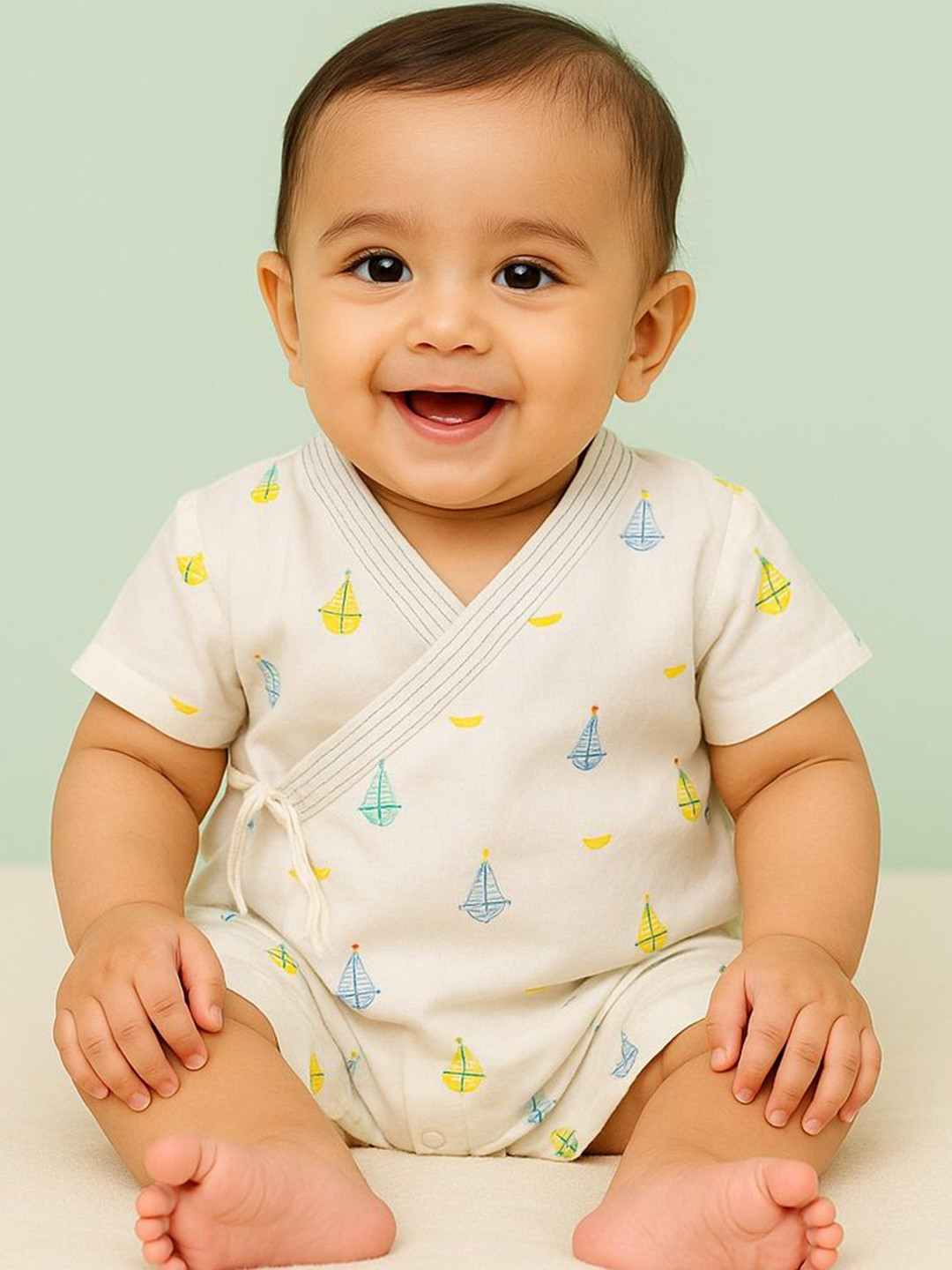 EARTHY TWEENS Infant Boys White  Printed Pure Cotton Rompers